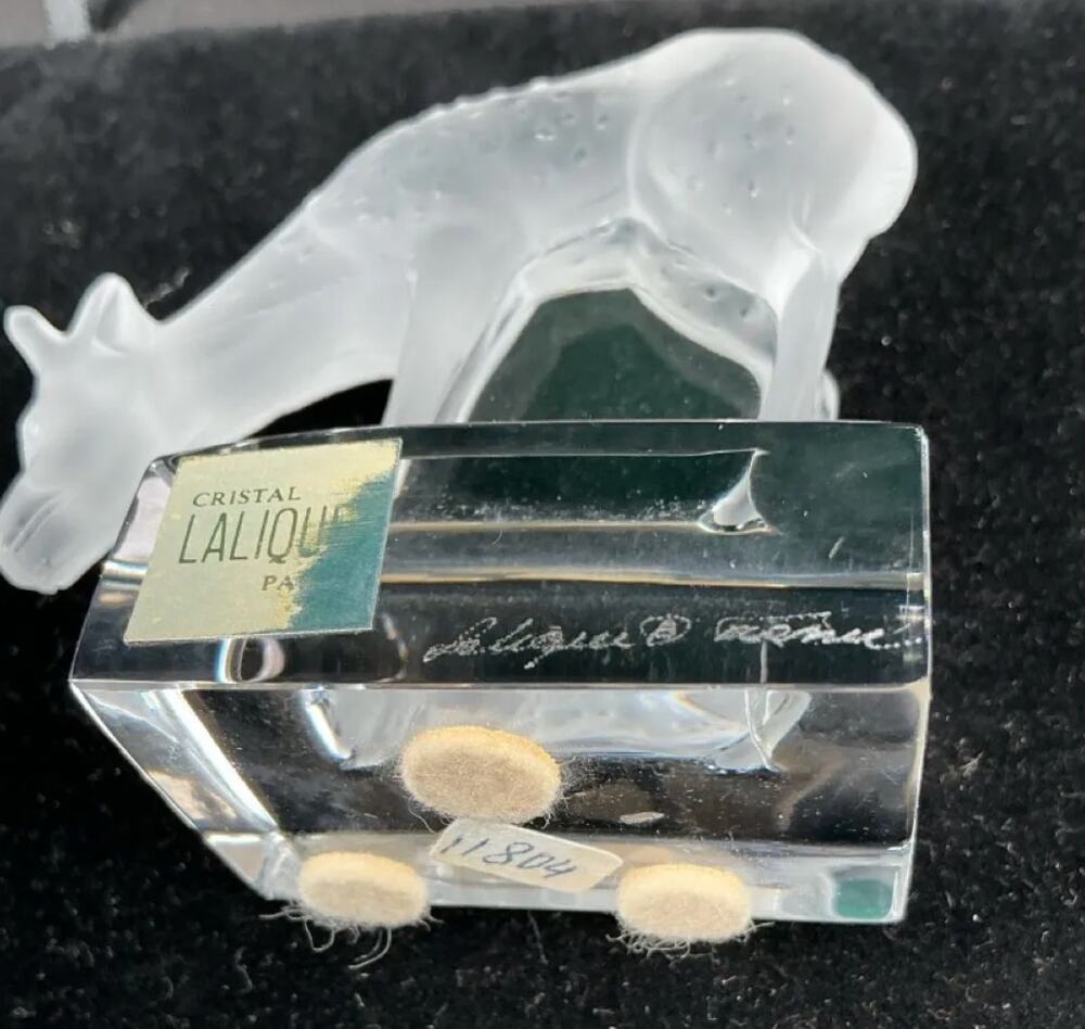 Authentic Lalique France Crystal Grazing Deer Fawn Figurine #11804 Paperweight